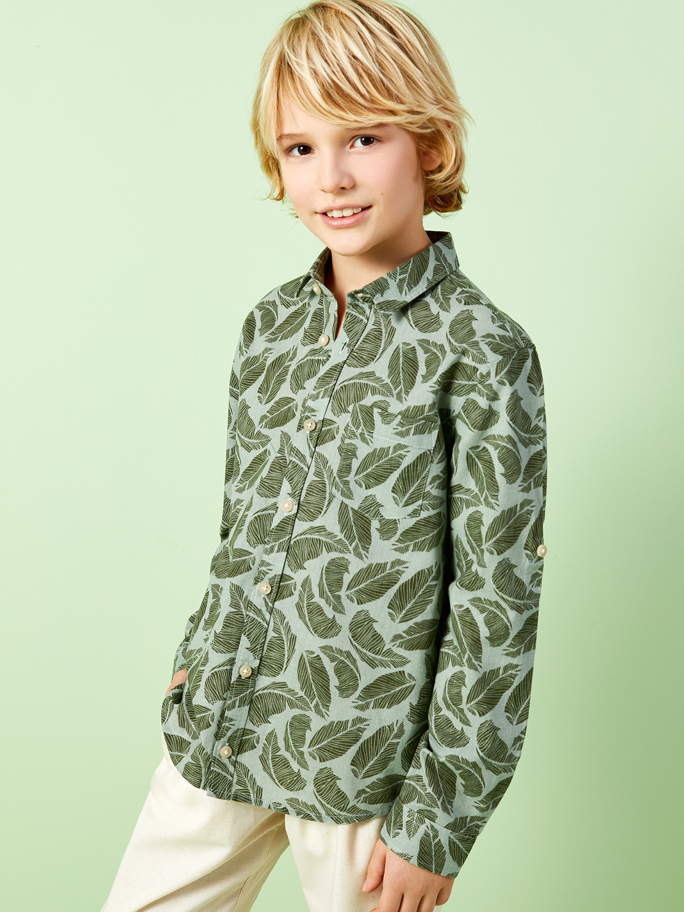 Patterned Long Sleeve Boys Shirt