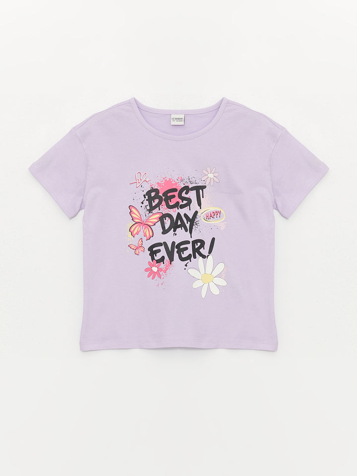 Crew Neck Printed Short Sleeve Girls T-Shirt