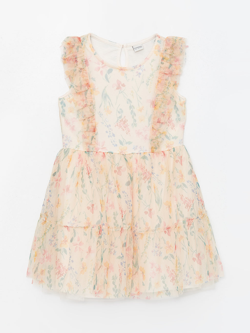Crew Neck Floral Girls Tulle Dress