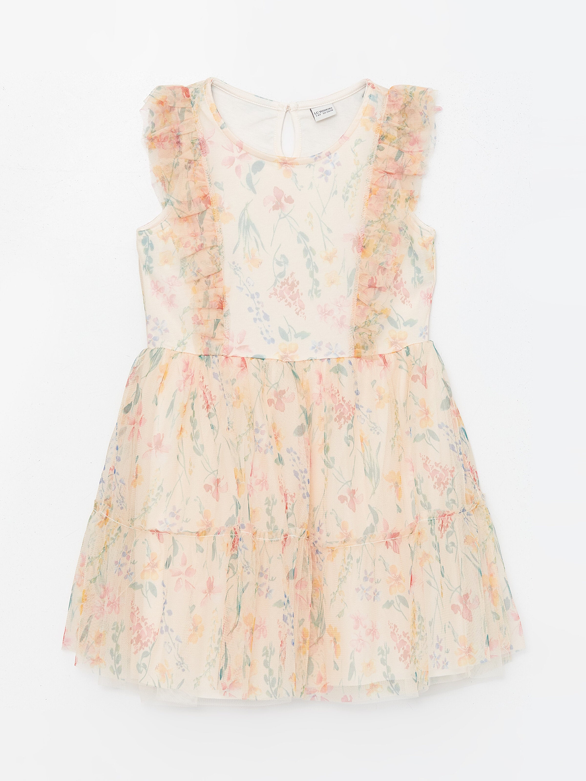 Crew Neck Floral Girls Tulle Dress