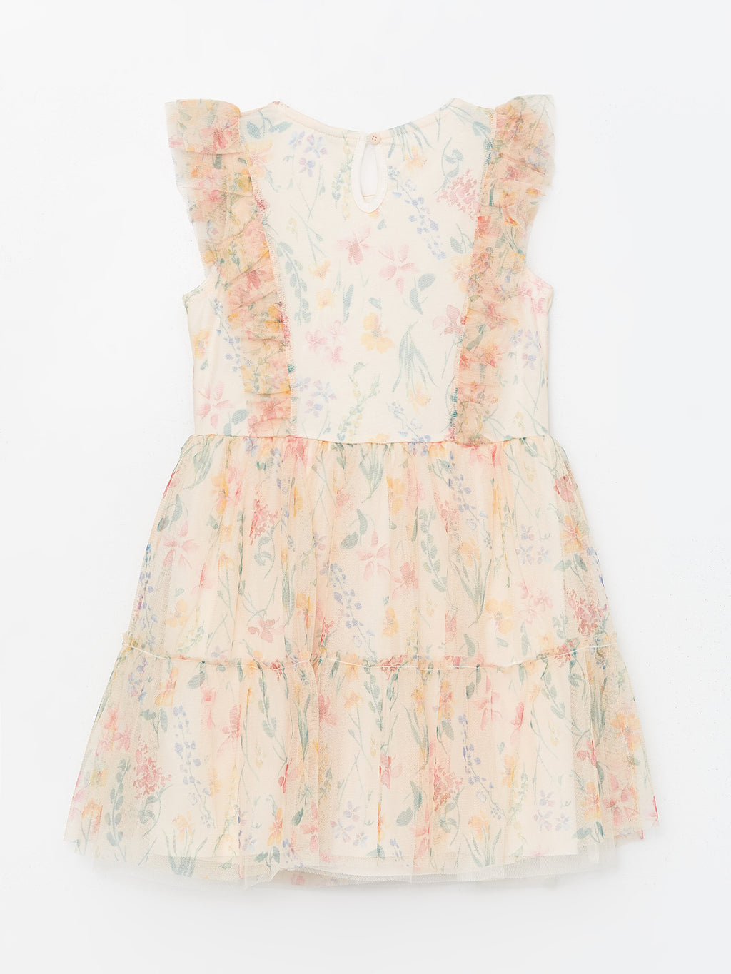 Crew Neck Floral Girls Tulle Dress