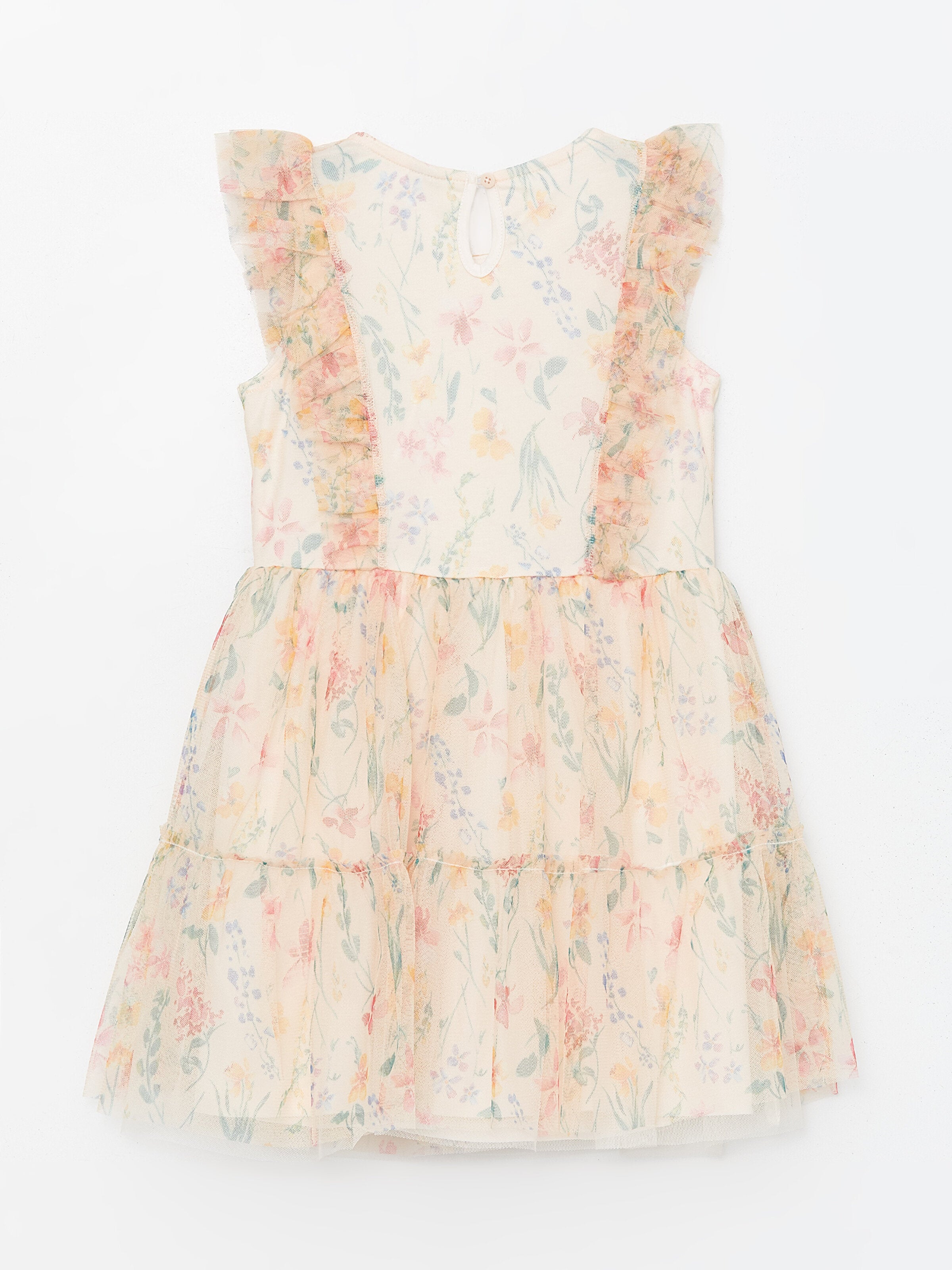 Crew Neck Floral Girls Tulle Dress