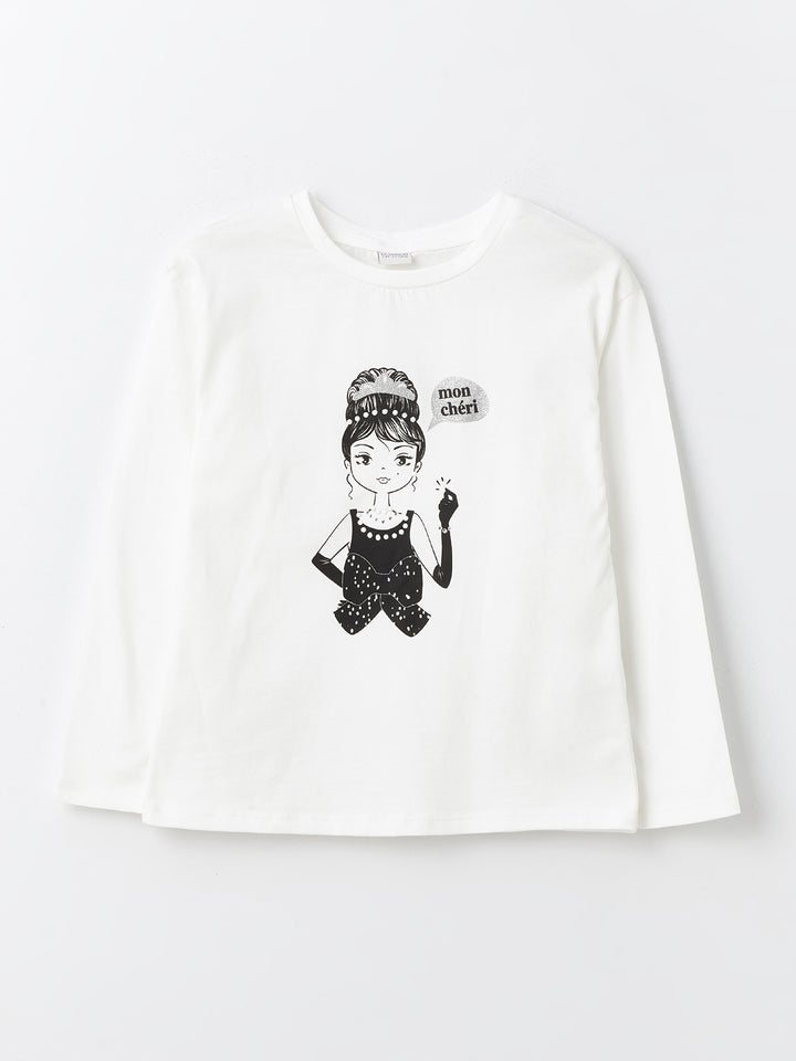 Crew Neck Printed Long Sleeve Girls T-Shirt