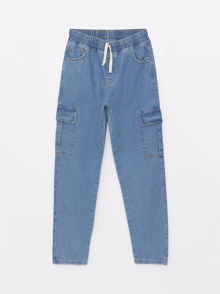 Elastic Waist Boy Cargo Jean Trousers