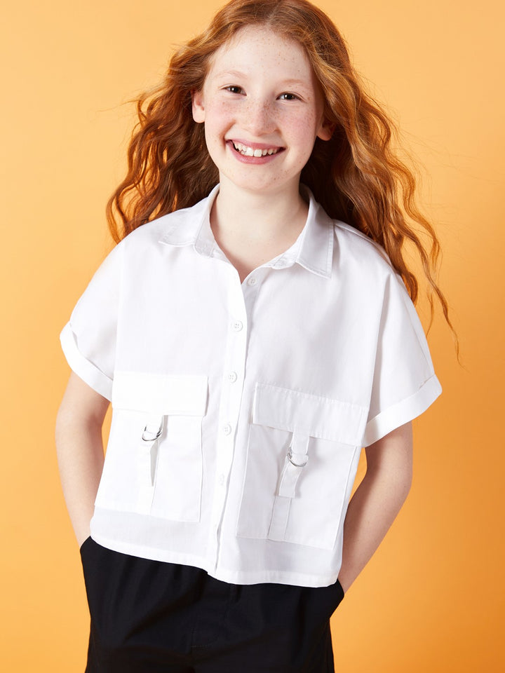 Basic Short Sleeve Girls Crop Shirt