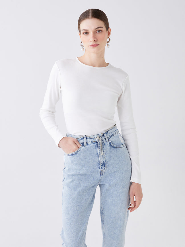 Crew Neck Plain Long Sleeve Women T-Shirt Hover Image