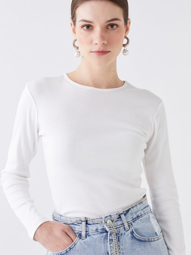 Crew Neck Plain Long Sleeve Women T-Shirt Main Image