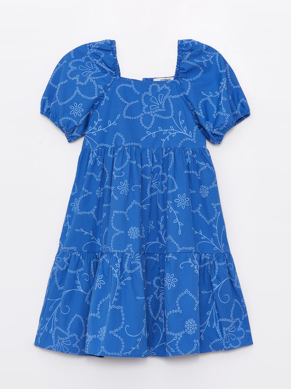Square Neck Floral Short Sleeve Girls Dress