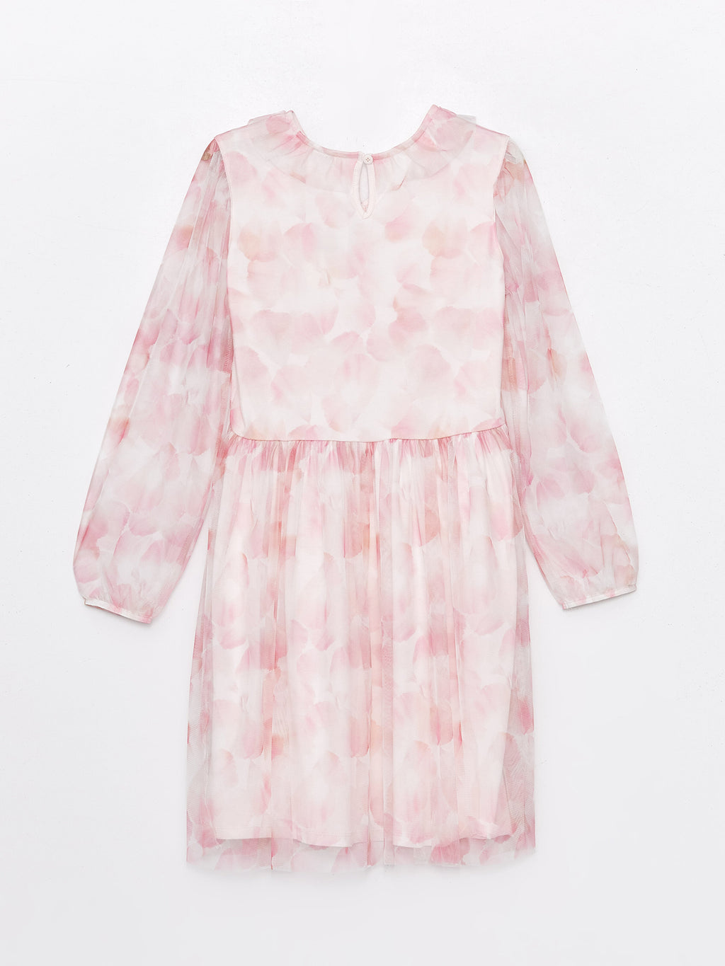 V-Neck Patterned Long Sleeve Girls Tulle Dress