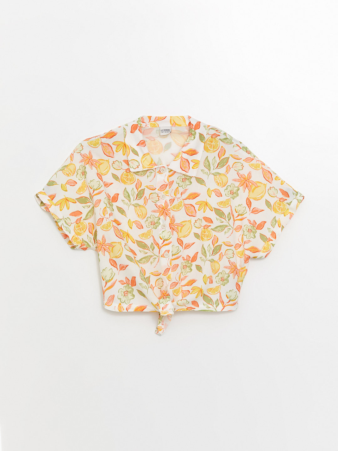 Patterned Short Sleeve Girls Crop Shirt