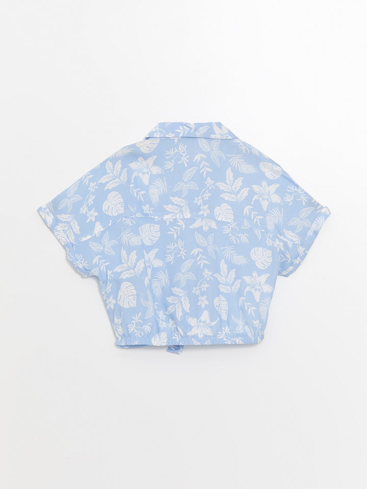 Patterned Short Sleeve Girls Crop Shirt