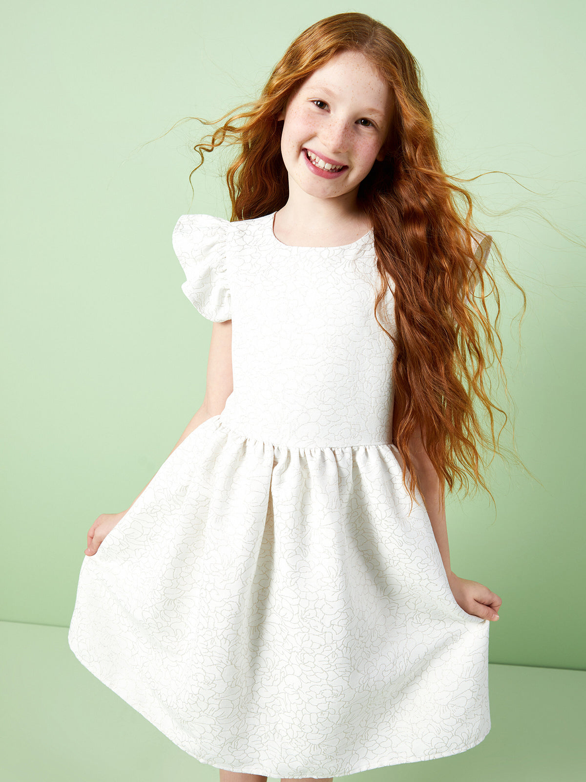 Square Neck Patterned Girls Dress