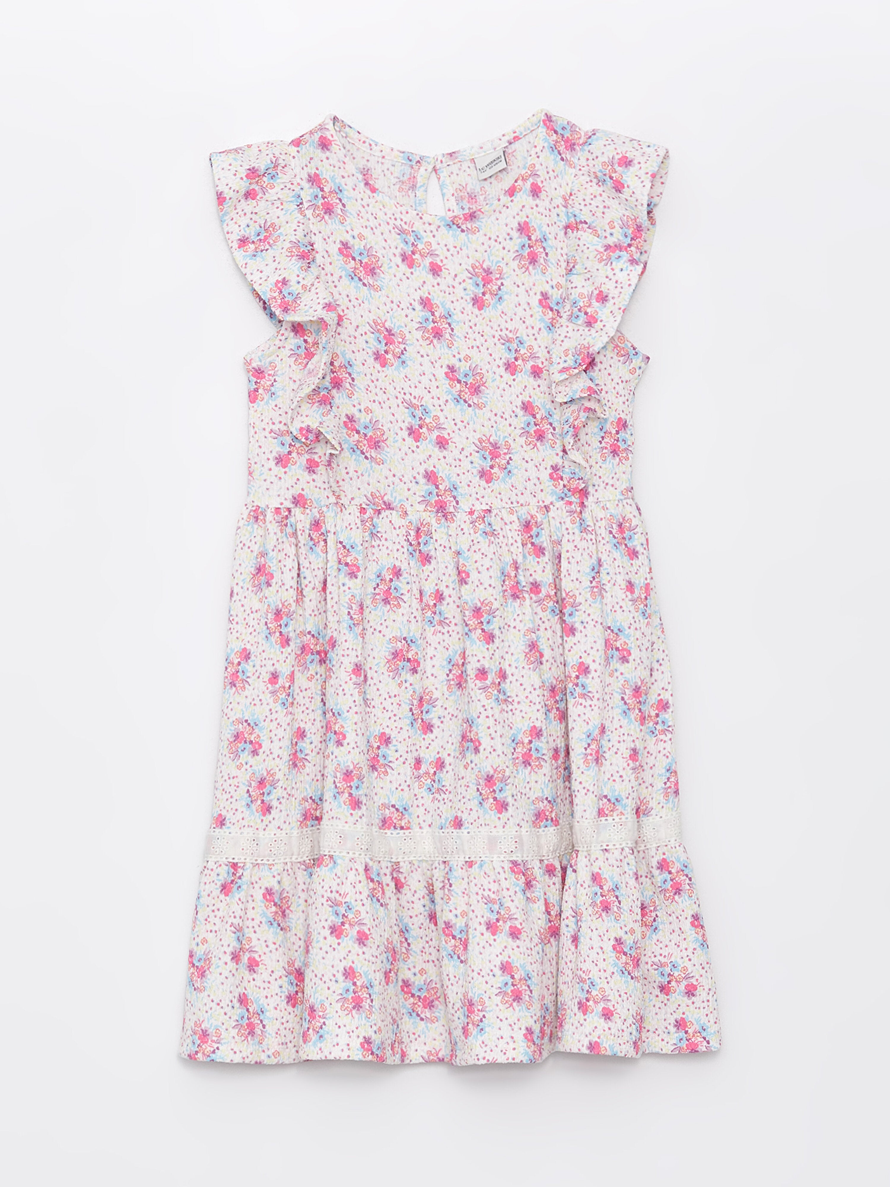 Crew Neck Floral Girls Dress