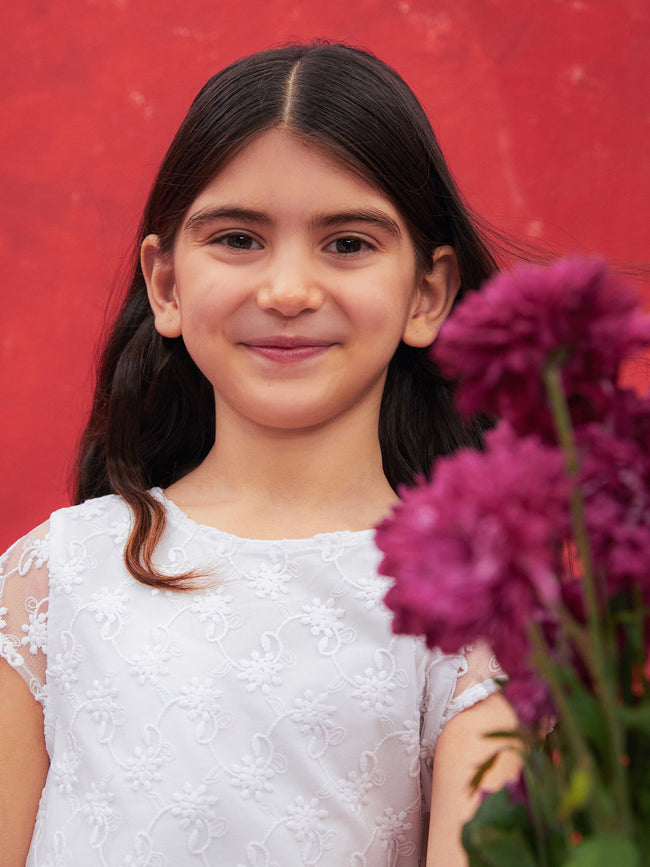 Crew Neck Short Sleeve Girls Tulle Dress Main Image