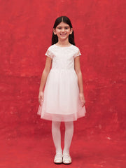 Crew Neck Short Sleeve Girls Tulle Dress