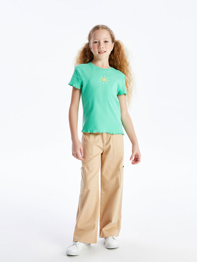 Crew Neck Embroidered Short Sleeve Girls T-Shirt Main Image