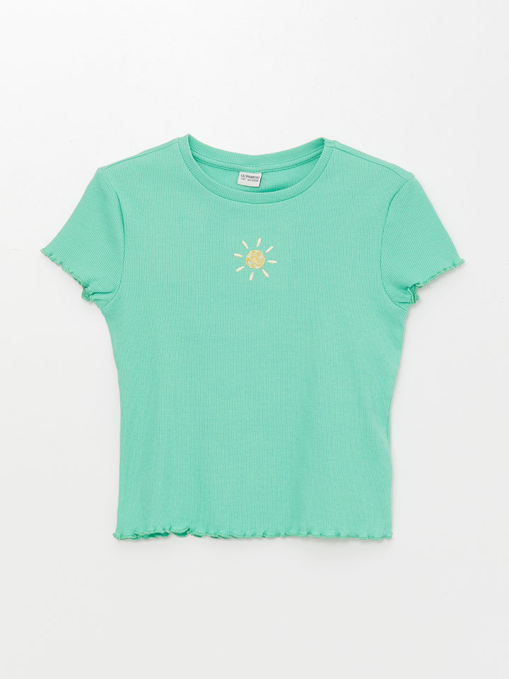 Crew Neck Embroidered Short Sleeve Girls T-Shirt