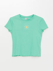 Crew Neck Embroidered Short Sleeve Girls T-Shirt