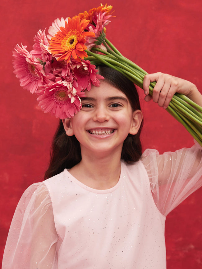 Crew Neck Long Sleeve Girls Tulle Dress Main Image