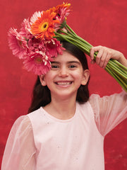 Crew Neck Long Sleeve Girls Tulle Dress