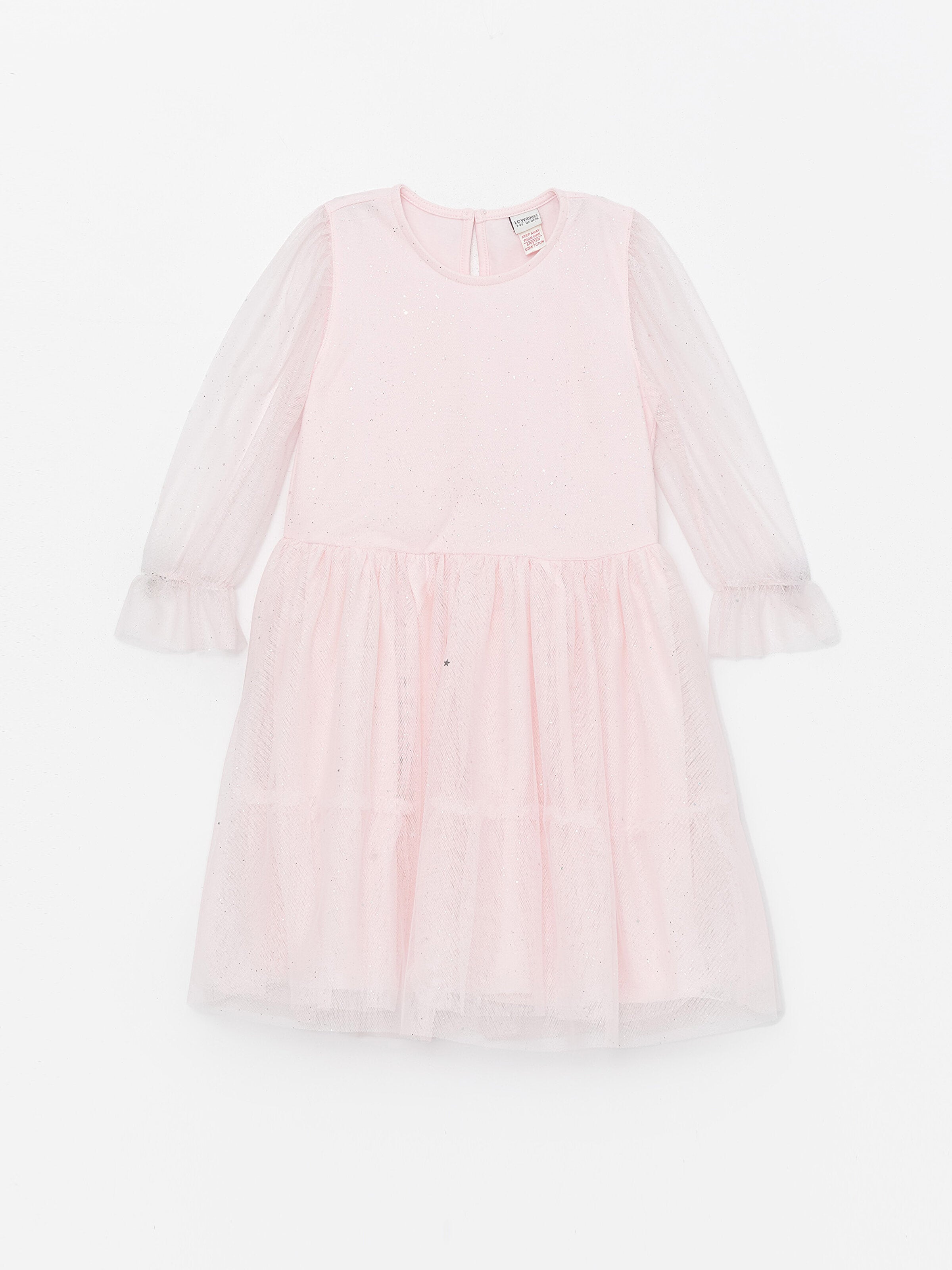 Crew Neck Long Sleeve Girls Tulle Dress