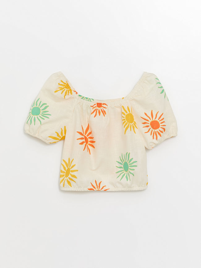 Square Neck Printed Girls Blouse Hover Image