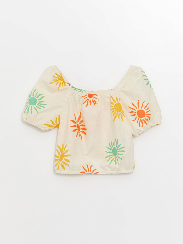 Square Neck Printed Girls Blouse