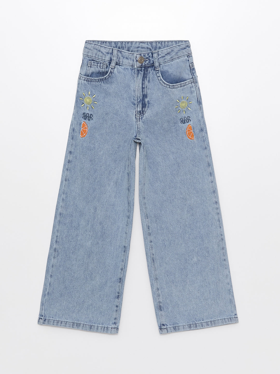 Wideleg Embroidered Girls Jean Trousers