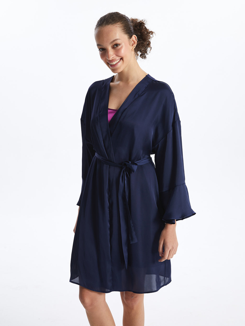 Shawl Collar Plain Satin Women Dressing Gown