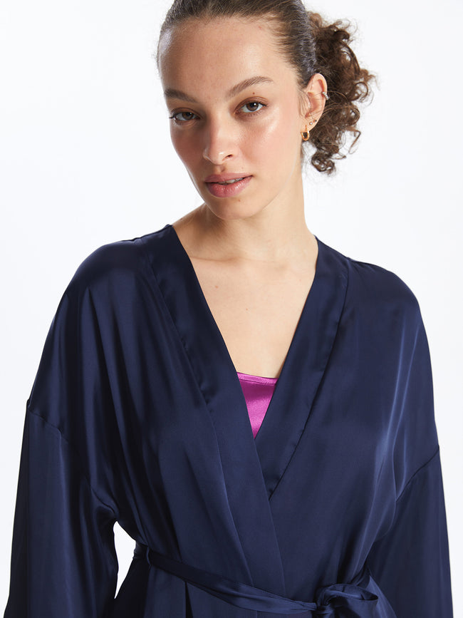 Shawl Collar Plain Satin Women Dressing Gown Main Image