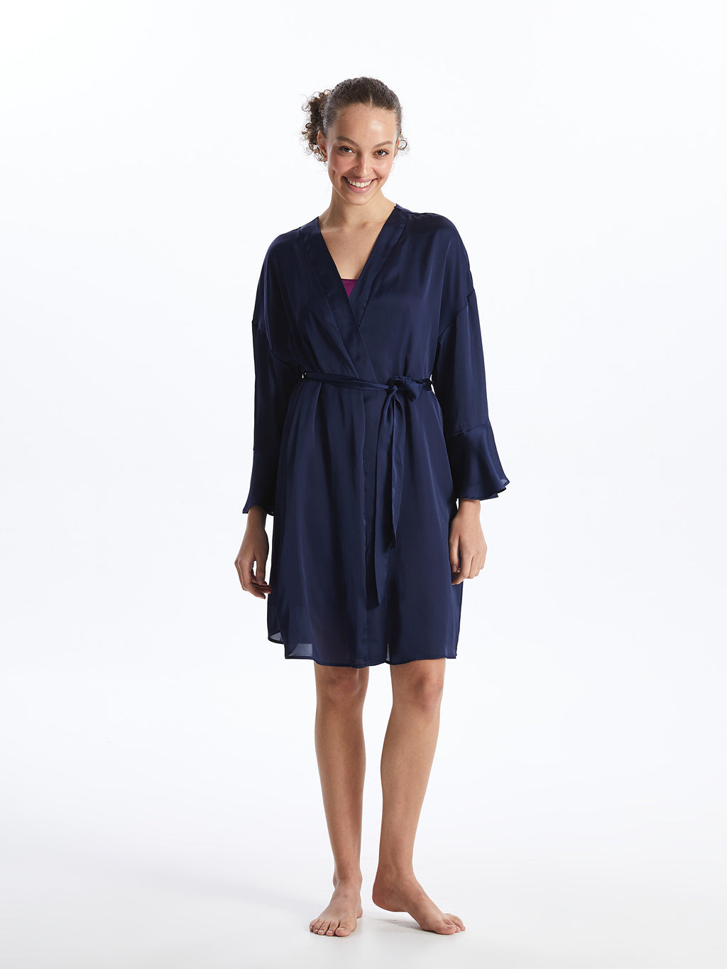 Shawl Collar Plain Satin Women Dressing Gown