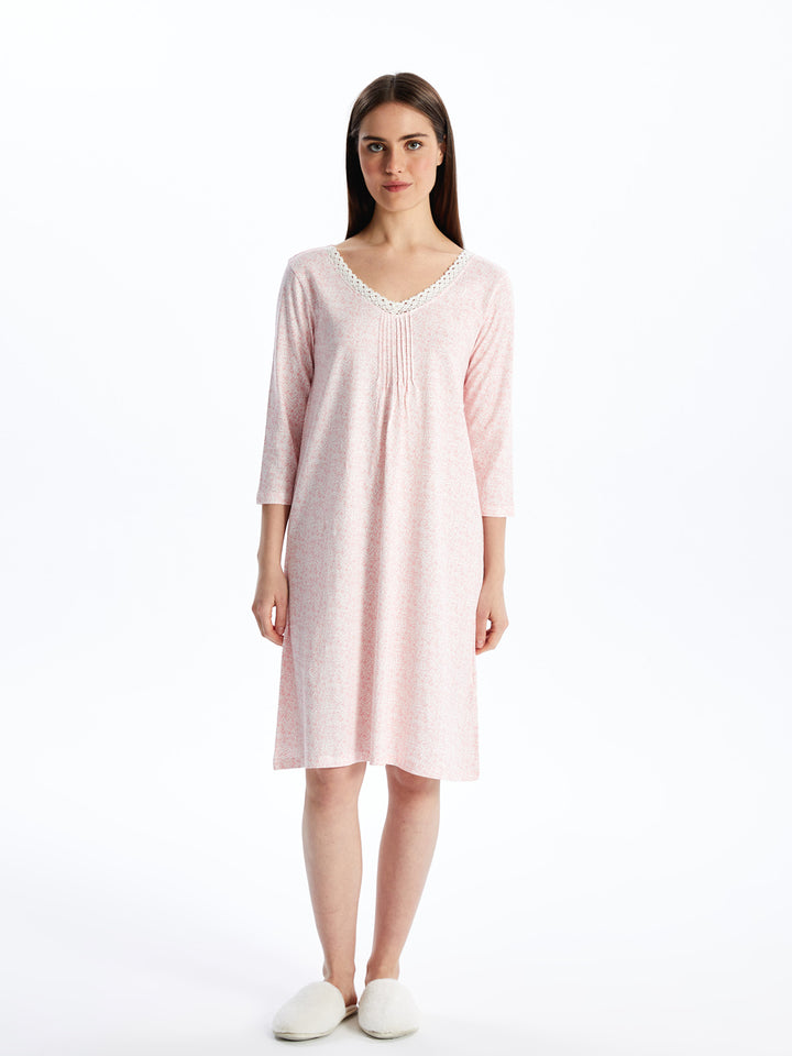V-neck Patterned Women Nightgown