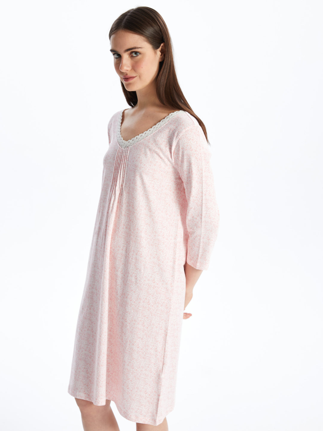 V-neck Patterned Women Nightgown