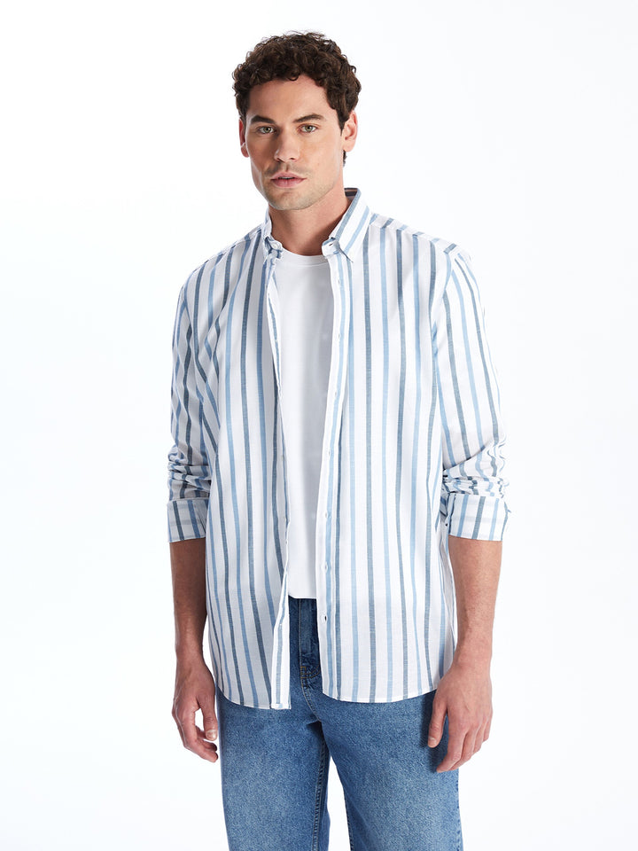 SOUTHBLUE Regular Fit Long Sleeve Striped Linen Blend Men Shirt