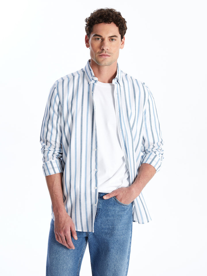 SOUTHBLUE Regular Fit Long Sleeve Striped Linen Blend Men Shirt