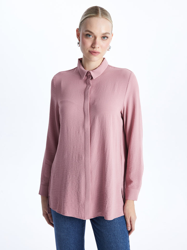 Shirt Collar Plain Long Sleeve Aerobin Women Tunic