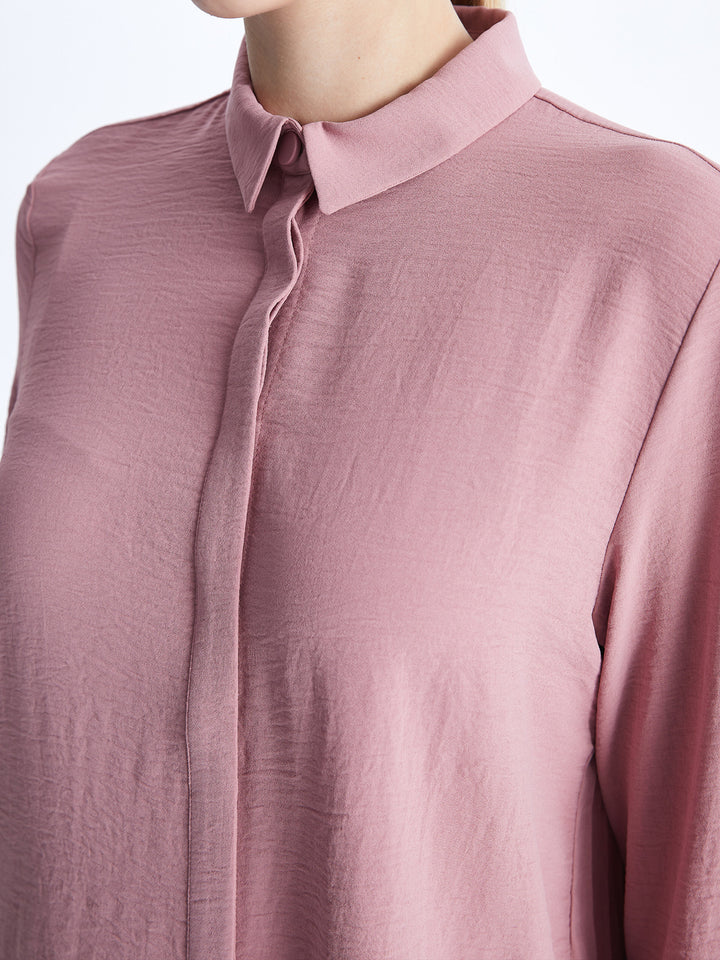 Shirt Collar Plain Long Sleeve Aerobin Women Tunic