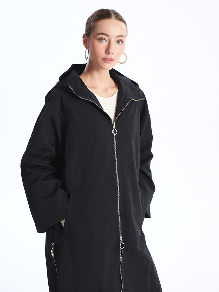 Classic Hooded Plain Oversize Women Trench Coat