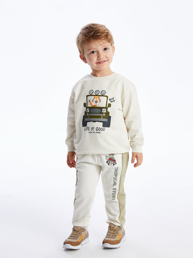 Elastic Waist Nostalgic Monkey Printed Baby Boy Jogger Sweatpants Hover Image