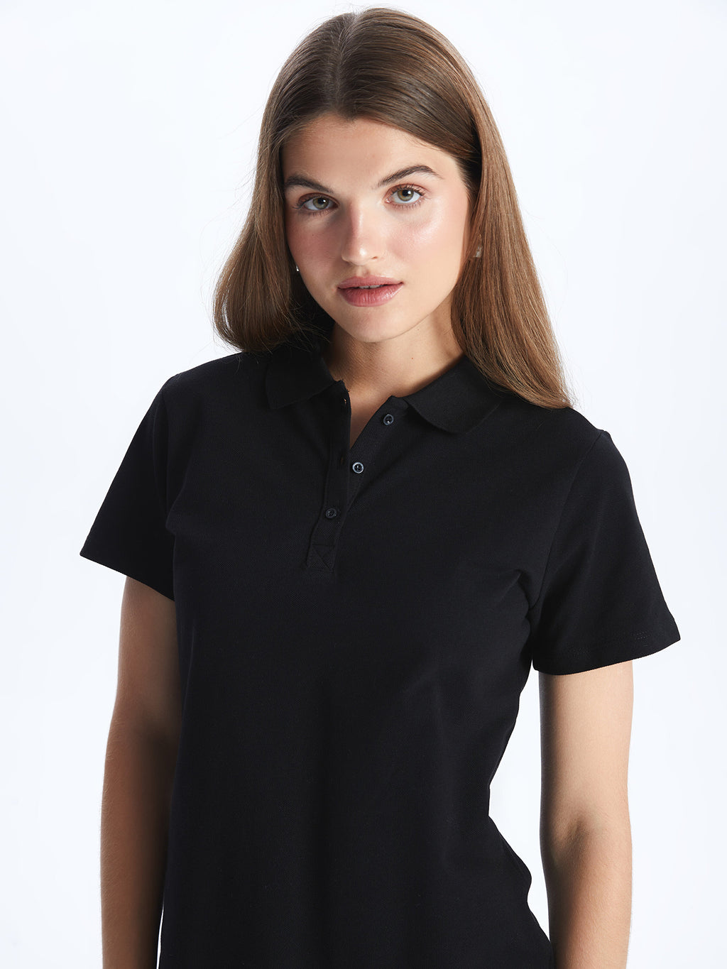 Polo Neck Plain Short Sleeve Women T-Shirt