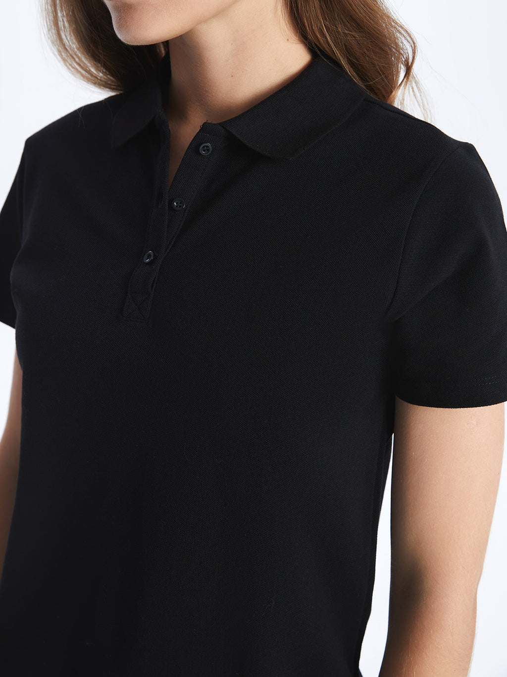 Polo Neck Plain Short Sleeve Women T-Shirt