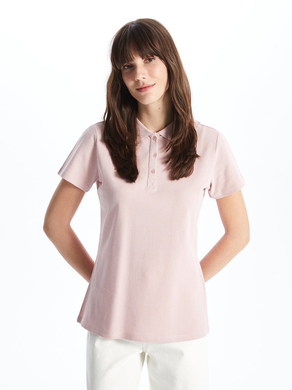 Polo Neck Plain Short Sleeve Women T-Shirt