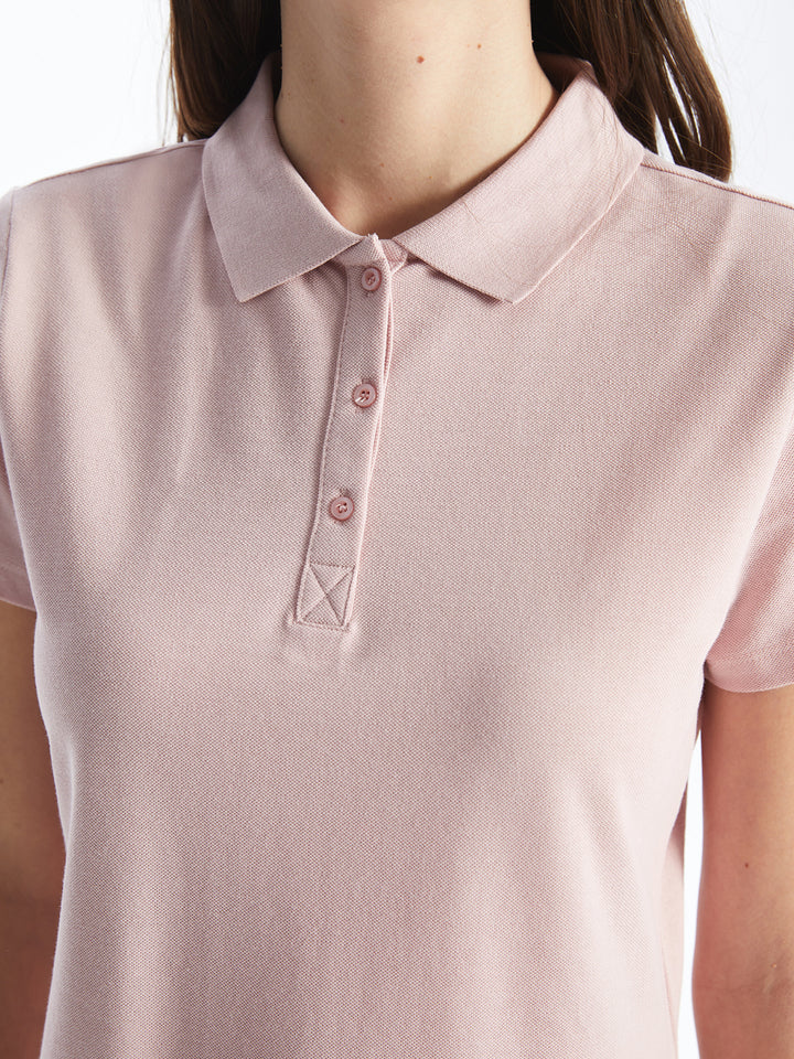 Polo Neck Plain Short Sleeve Women T-Shirt