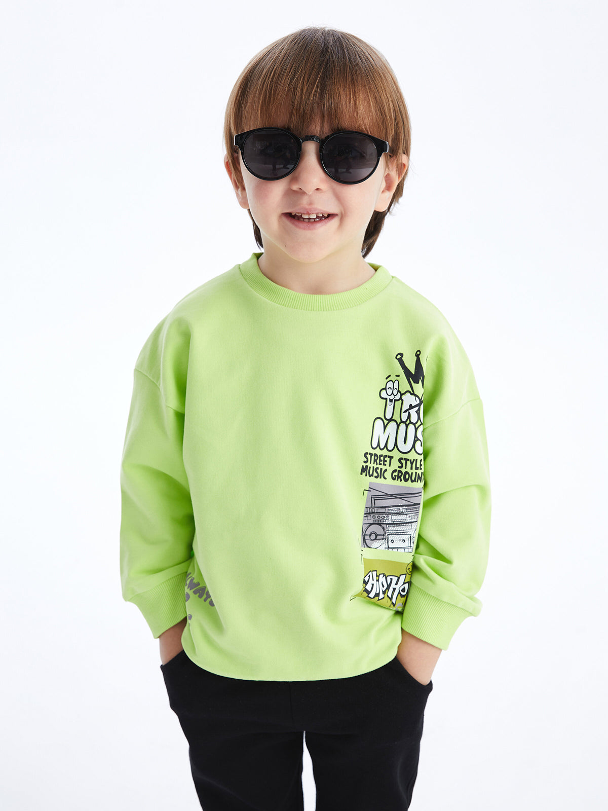 Crew Neck Long Sleeve Printed Baby Boy Sweatshirt