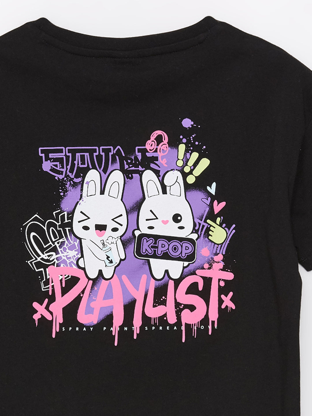 Crew Neck K-Pop Printed Short Sleeve Cotton Girls T-Shirt