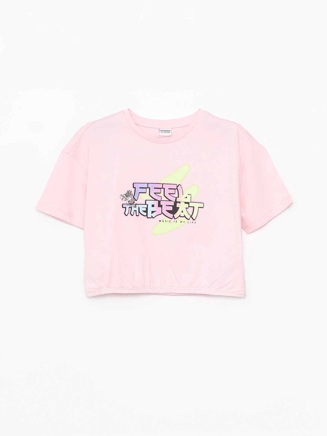 Crew Neck Printed Short Sleeve Girls Crop T-Shirt