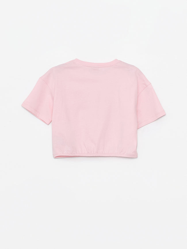 Crew Neck Printed Short Sleeve Girls Crop T-Shirt Main Image