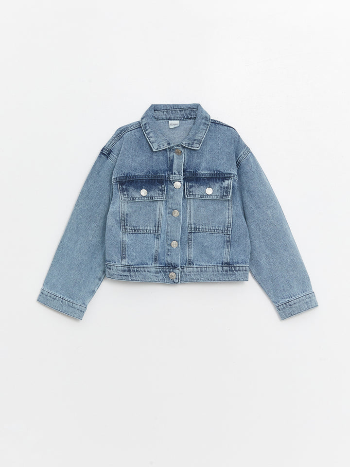 Shirt Collar Printed Girls Jean Jacket