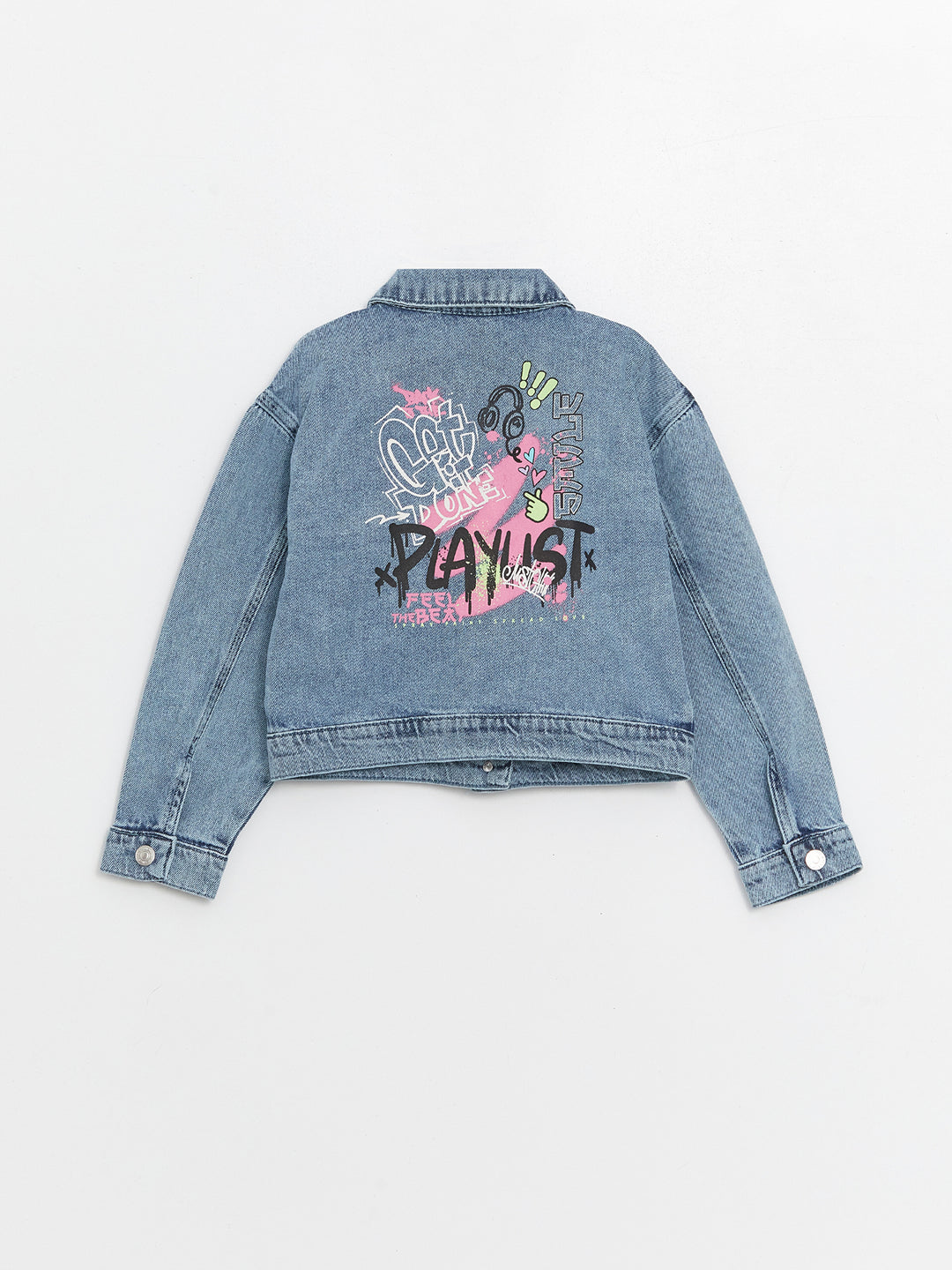 Shirt Collar Printed Girls Jean Jacket