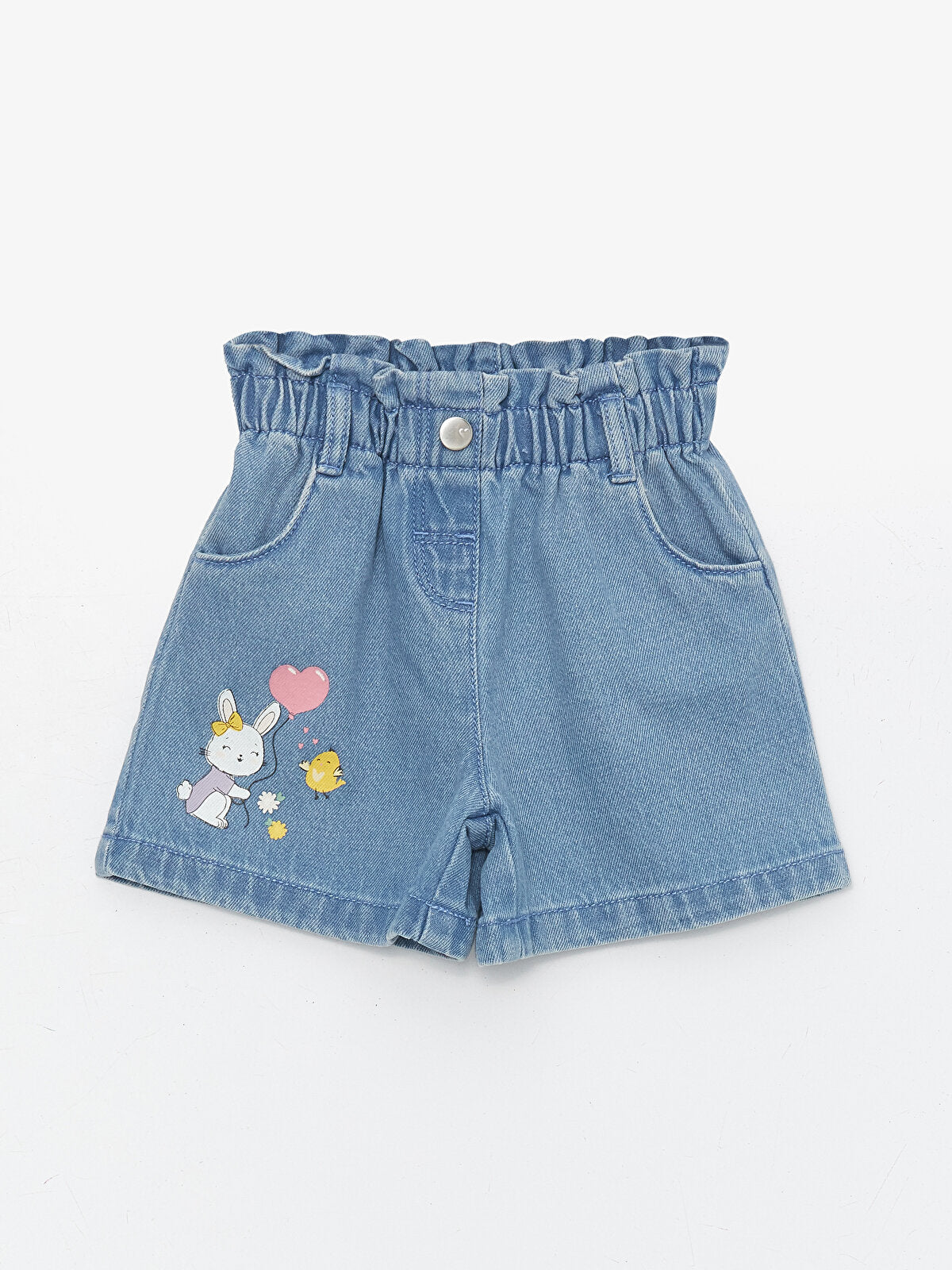 Printed Baby Girl Jean Shorts with Elastic Waist